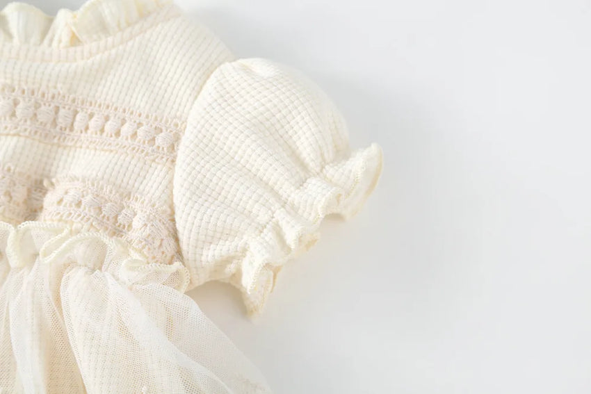 Spring Summer Solid Princess Baby Girl Tutu Skirt Style Bodysuit Toddler Infant Waffle One Piece Lace Party Outfit Play Suit