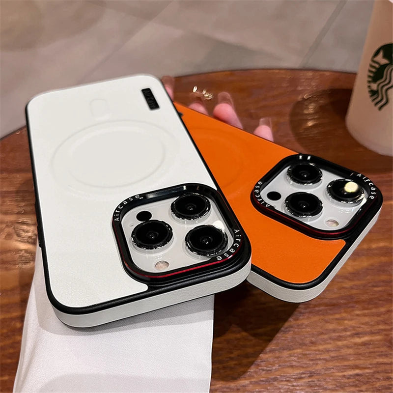 Business Leather Magnetic Phone Case For iPhone 16 15 Pro Max 14 13 12 For Magsafe Wireless Charging Shockproof Matte Back Cover