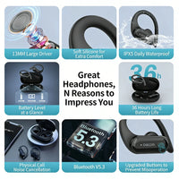 DACOM L19 Wireless Headphones Bluetooth 5.3 Earphones True with Mic Button Control Noise Reduction Earhooks Waterproof Headset