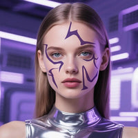 Kpop Temporary Tattoos, Purple Lightning Bold Makeup for Cosplay Role Play, Waterproof Face Art Stickers 1pcs Random