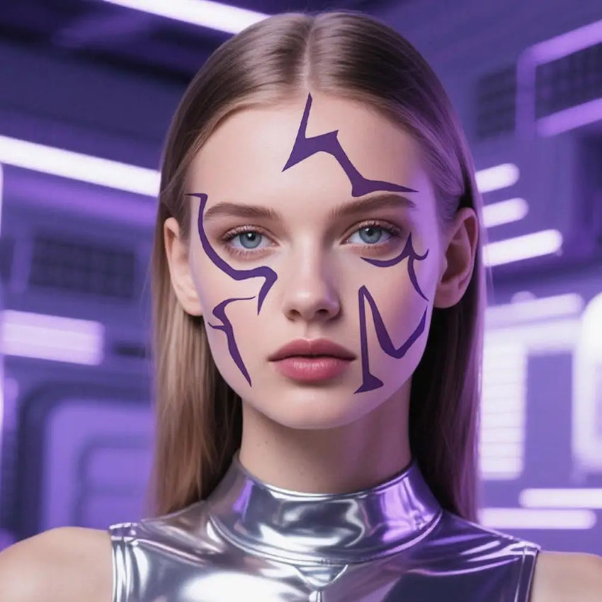 Kpop Temporary Tattoos, Purple Lightning Bold Makeup for Cosplay Role Play, Waterproof Face Art Stickers 1pcs Random