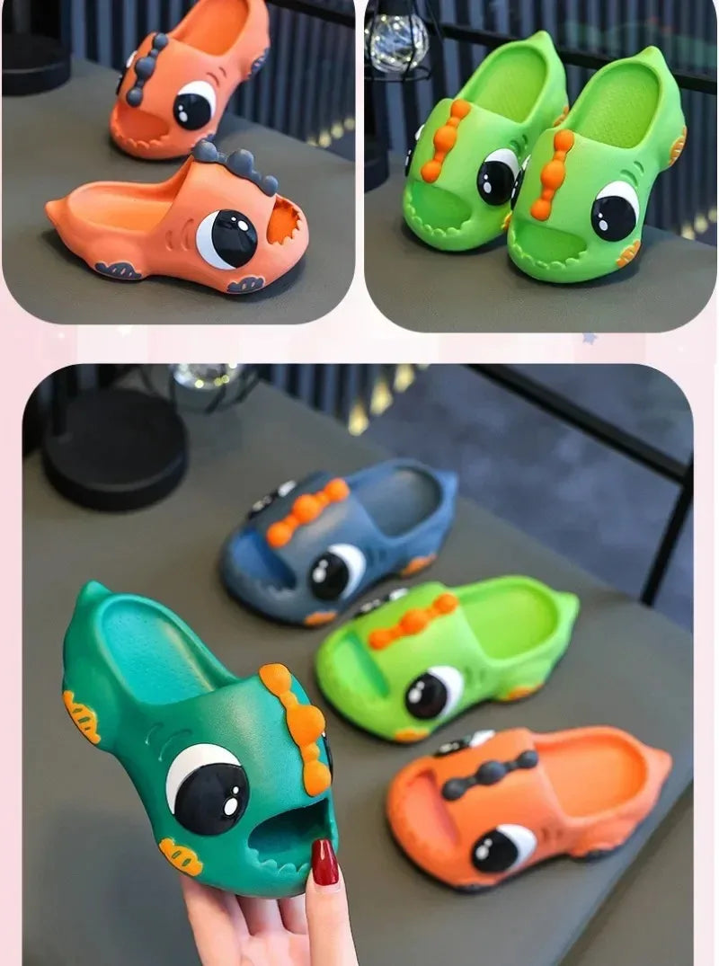 /Summer Aged 2-12 Children Slippers Cute Cartoon Dinosaur Beach Sandal For Kids Boys Girls Flip Flops Non-Slip Indoor Home Shoes