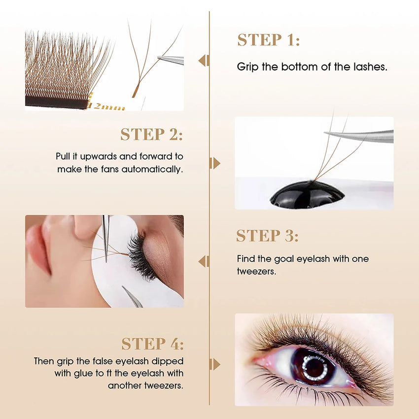 MASSCAKU New Brown 3D/4D/5D W Shaped Eyelash Extensions 8-15mm Mix Length Hand-Woven Premade Volume Fans Cilios for Makeup Tools