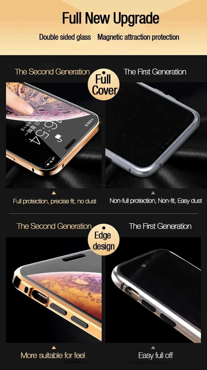 Magnetic Tempered Glass Privacy Metal Case For iphone 17 16 15 14 13 12 XR 11 ProMAX 16 E 360 Magnet Antispy Protective Cover