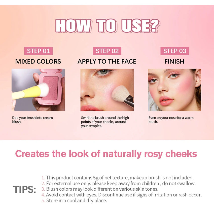 Professional Makeup Powder Blush 12HR Wear Vegan Formula Blusher Makeup Blush in Bar Cosmetics Palette Powder Pink Cream Face