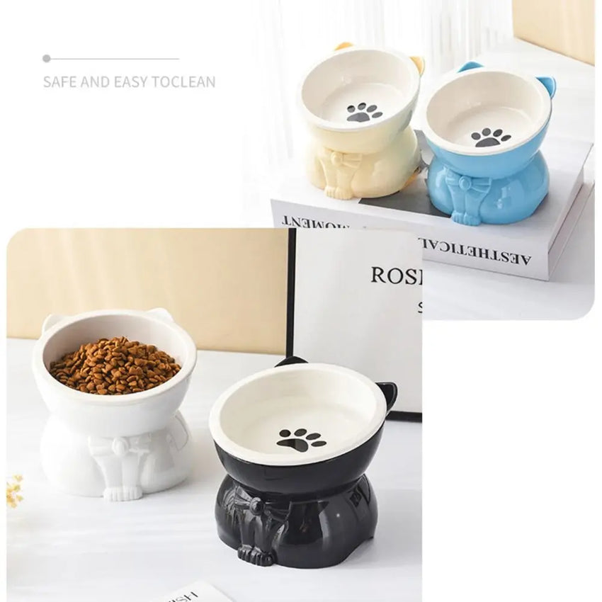 Pet Supplies Ceramic Cat Bowl Creative Slanted Mouth Dog Food Feeding Basin Non-slip Cute Pet Drinking Feeder Water Container