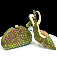2026 New Elegant Green Pointed-Toe High Heels & Matching Bag Set with Diamond Design for Women's Party Wear - Italian Trend