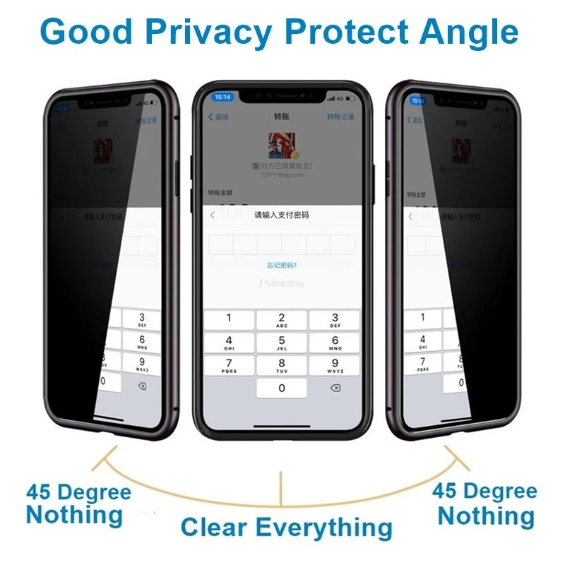 Magnetic Tempered Glass Privacy Metal Case For iphone 17 16 15 14 13 12 XR 11 ProMAX 16 E 360 Magnet Antispy Protective Cover