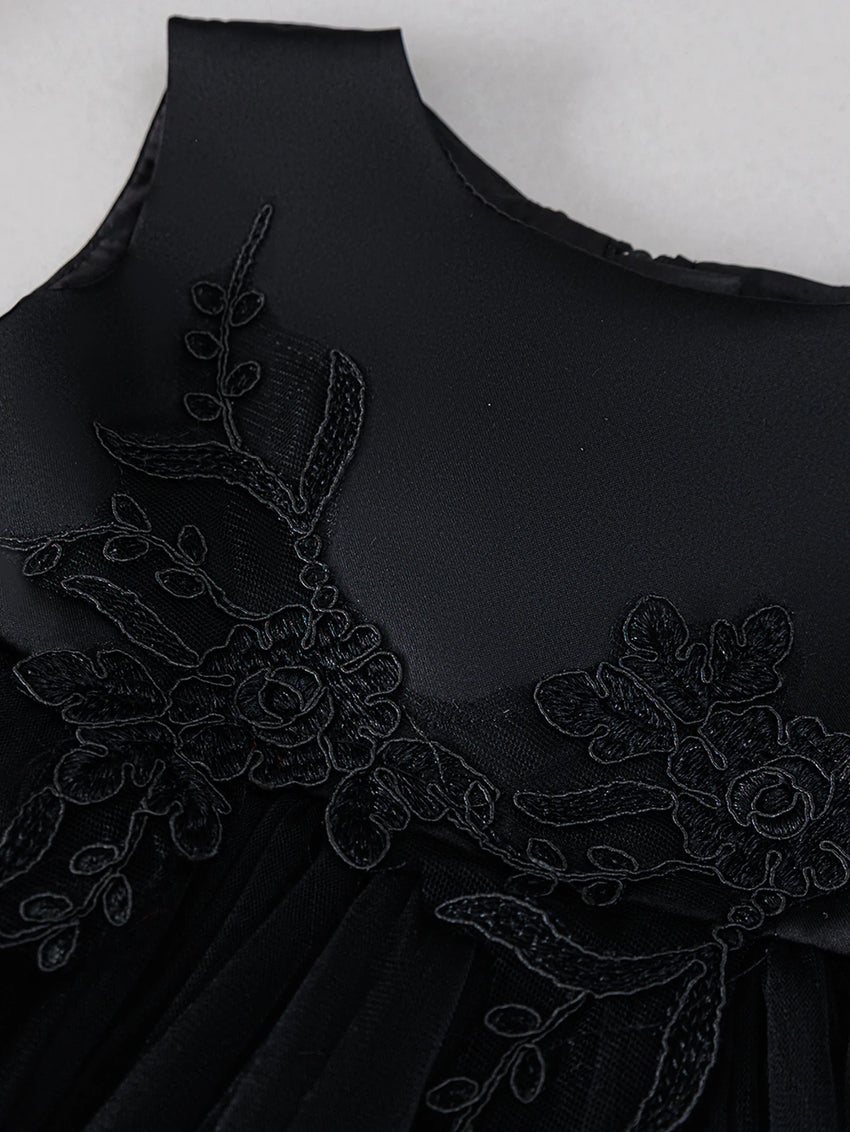 Sleeveless Hood Cloak Soft Satin Floral Embroidered Lace Wedding Party Princess Baby Dress Set