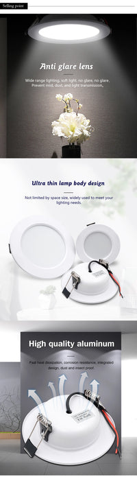 LED Downlight 5W 9W 12W 15W 18W Recessed Round Led Ceiling Lamp 110V 220V DC12V 24V Panel Lights Indoor Lighting Warm/Cold White