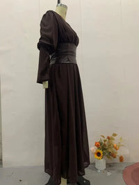Elegant Retro Solid Color Women's Dresses Fashion V Neck Split Long Dresses Autumn New Women's Party Long Sleeved A-line Dress