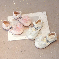 Chic Girls Dress Shoes for Wedding Party Bling Sequins with Rhinestone Butterfly Sweet Princess Chic Kids Flat Shoes Lace Beaded