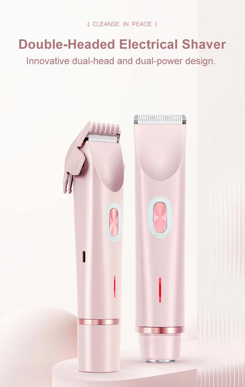 Electric Rerchargeable Lady Razor Double-Headed Waterproof Bikini Trimmer Shaver 2-In-1 Body And Facial Hair Removal Trimmer