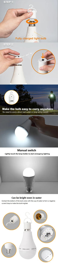 LED Rechargeable Light Bulb 7w 9w 12w 15w 85-265V Emergency Bulb Portable Hanging Camping Lamp for Tent Home Power Failure Porch