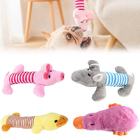 Striped Plush Dog Toys Squeaky Assorted Animals Duck Pig Hippo Shapes Durable Bite Resistant Safe Washable Fun Pet Supplies