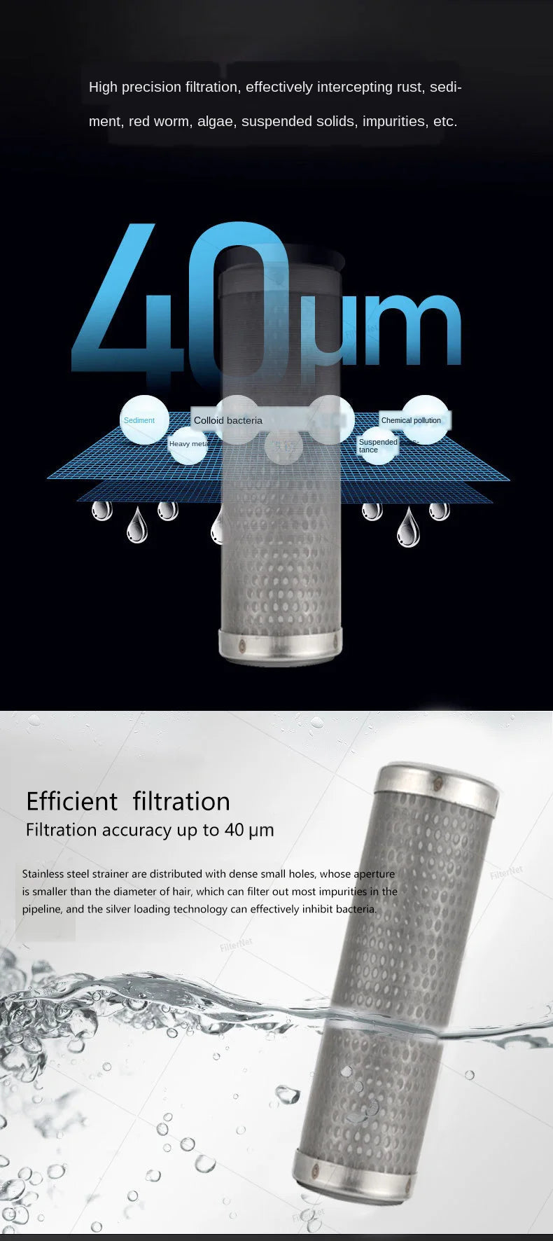 5inch Prefilter 304 Stainless steel hot water filter housing DN15 DN20 DN25 for high temperature high flow water filter housing