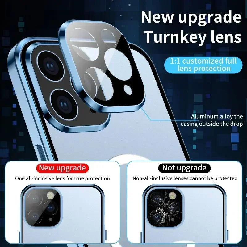 Metal Magnetic Anti Peeping Privacy Case For iPhone 17 16e 15 14 13 12Pro Max Magsafe Case 360 Protection Shockproof Phone Cover