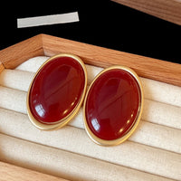 Vintage Red Resin Women's Earrings Stud Earrings Luxury large Geometric Oval earrings Party Wedding Ear Jewelry Wholesale