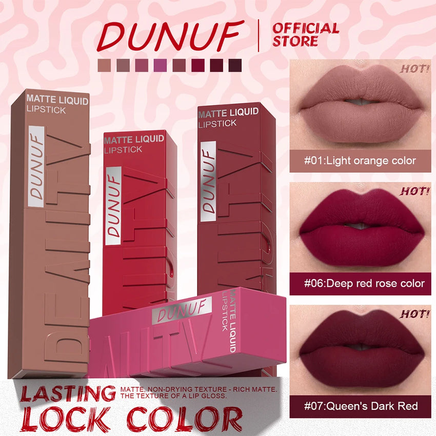 Matte Velvet Lipstick Lip Gloss Waterproof Smooth Long-Lasting Non-sticky Non-transfer Deep Red Nude Y2K Daily&Party Makeup Gift