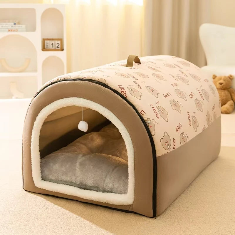 Warm Winter Cat Dog Bed Mat Deep Sleep Tent Cozy Geometric House Nest Removable Washable for Medium Large Dogs Pet Supplies