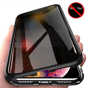 Magnetic Tempered Glass Privacy Metal Case For iphone 17 16 15 14 13 12 XR 11 ProMAX 16 E 360 Magnet Antispy Protective Cover
