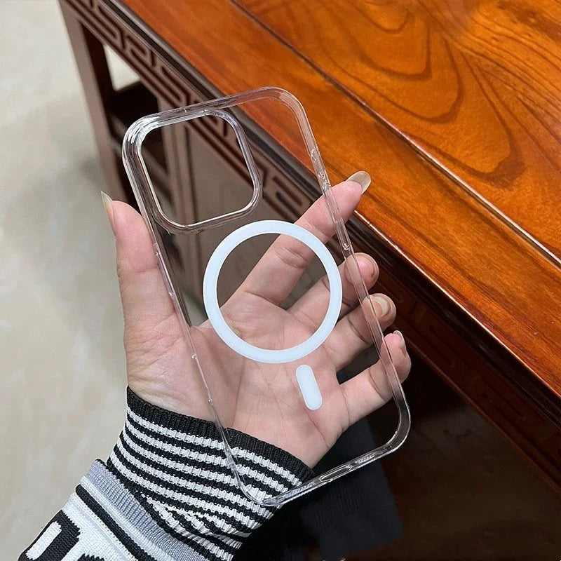 Fashion Anti-Yellow Crystal Clear Phone Case For iPhone 16 15 14 13 12 Pro Max Case for Magsafe Wireless Charging Acrylic Cover