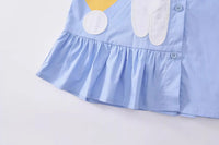 Girls' Dress Summer New Style Children's Dress Blue Sweet Shirt Dress for Little Girls Short-Sleeved Rabbit Cartoon Cute Dress
