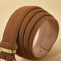 Luxury Suede Cowhide Leather Belt for Women, Vintage Style with Gold Buckle, 3.5cm Wide Waistband for Dresses & Jeans 2042