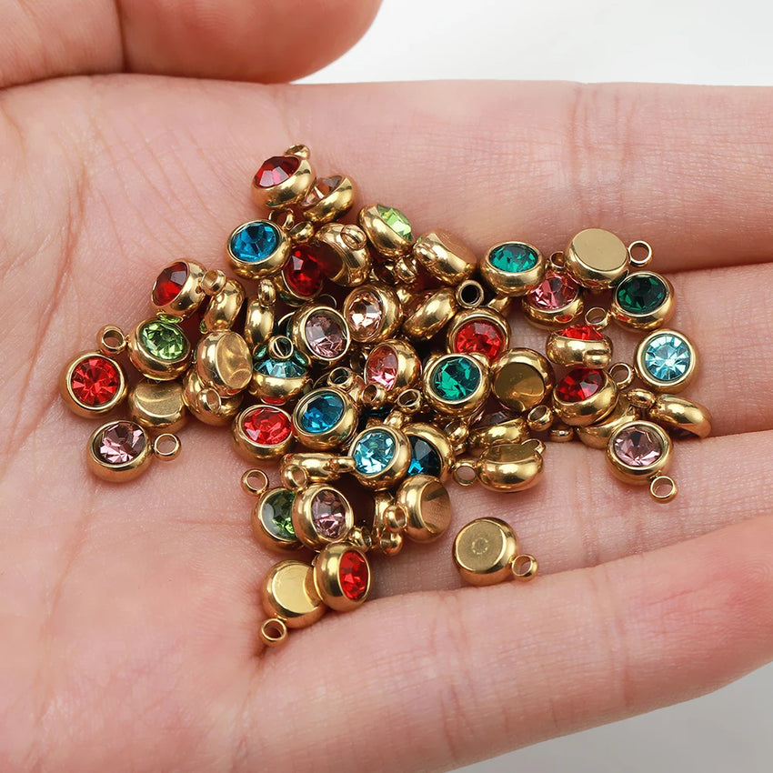 20pcs 6mm Stainless Steel Rhinestone Beads Gold Color Crystal Charms Pendants for Necklace Bracelet Jewelry Making Charm 2030