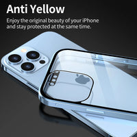 360°Full Protection Metal Magnetic Double-Sided Glass Snap Lock Anti Peeping Phone Case For iPhone 15 14 13 12 16 Pro Max Cover