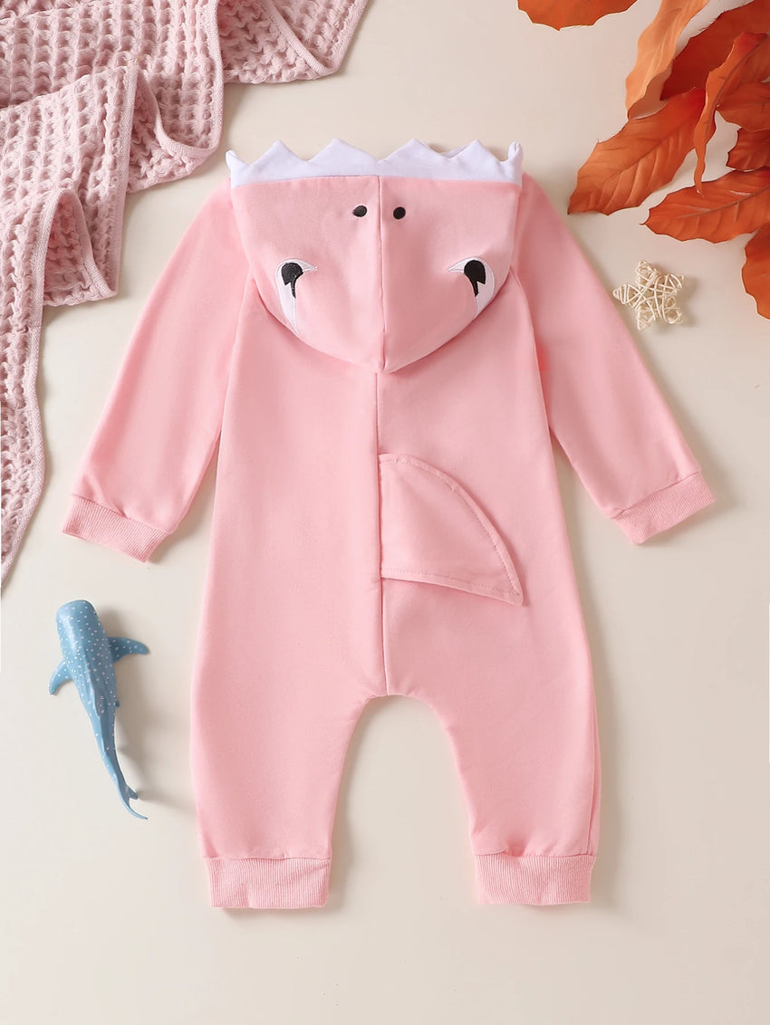 Autumn Newborn Infant Baby Boys & Girls Long Sleeved Hooded Shark Romper Onepiece Crawling Suit Baby Clothing