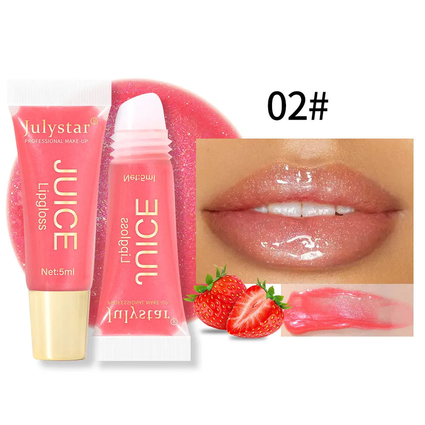 Glitter Plumping Lip Gloss Jelly Strawberry Moisturizer Fruit Lip Oil Transparent Fullness Lip Tint Gel Soft Tube Makeup LipCare