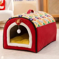 Warm Winter Cat Dog Bed Mat Deep Sleep Tent Cozy Geometric House Nest Removable Washable for Medium Large Dogs Pet Supplies