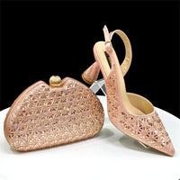 2026 New Elegant Green Pointed-Toe High Heels & Matching Bag Set with Diamond Design for Women's Party Wear - Italian Trend