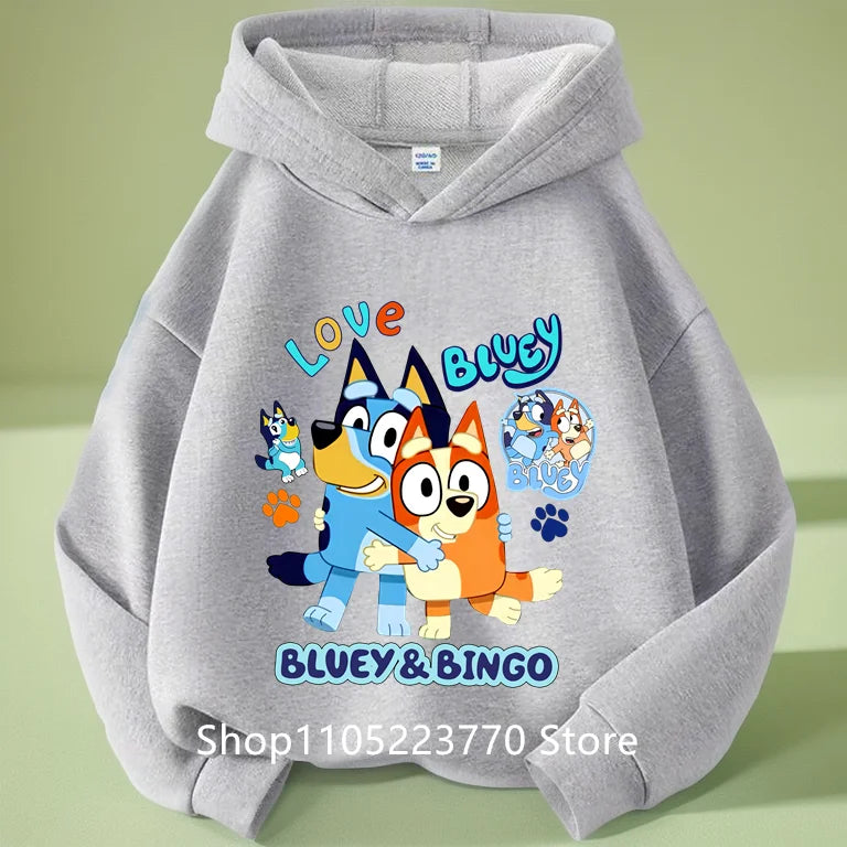 Kids Bluey Hooded Sweatshirt Fall Winter Warm Soft Pullover Comfortable Playwear for Boys Girls