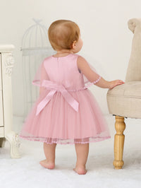 Sleeveless Hood Cloak Soft Satin Floral Embroidered Lace Wedding Party Princess Baby Dress Set