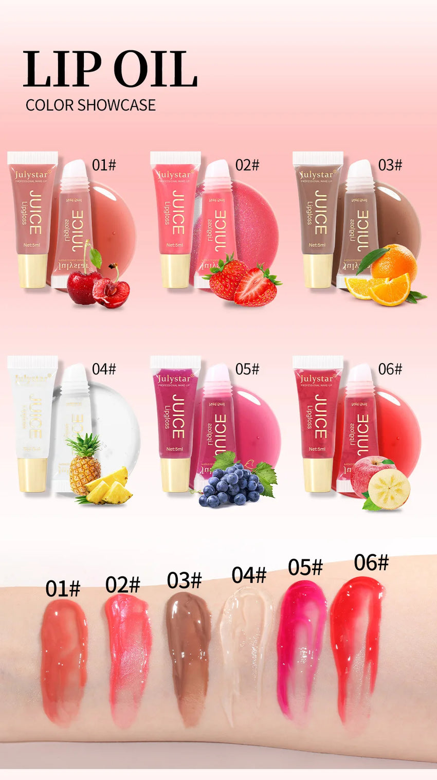 Julystar 6color Long lasting Moisturizing Mirror Lip Oil, Fruit Flavor, Pudding Lip Moisturizing, Water Radiant Lip Honey