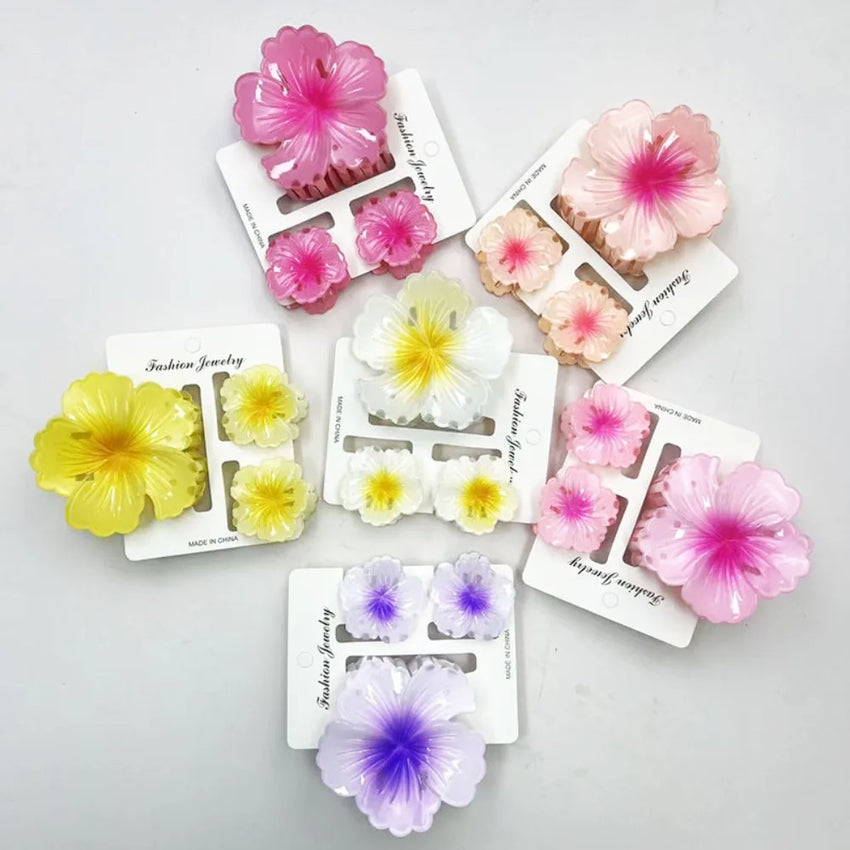 3Pcs/Set Sweet Flower Colroful Gradient Hair Claws Ponytail Cip Clamp Barrettes Hairpins For Women Girl Beach Hair Accessories