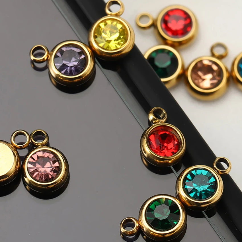 20pcs 6mm Stainless Steel Rhinestone Beads Gold Color Crystal Charms Pendants for Necklace Bracelet Jewelry Making Charm 2030