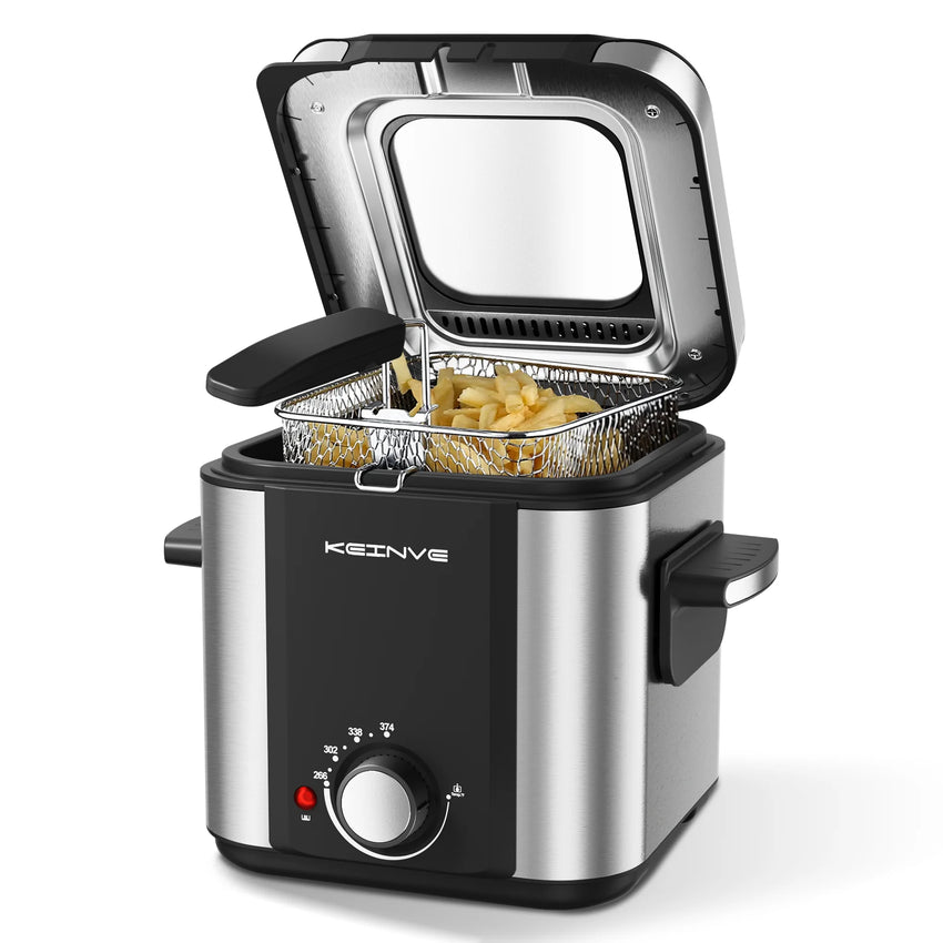 1.5L Electric Deep Fryer with Temp Control, Removable Lid With Odor Filter And Viewing Window, Immersion Frying Basket