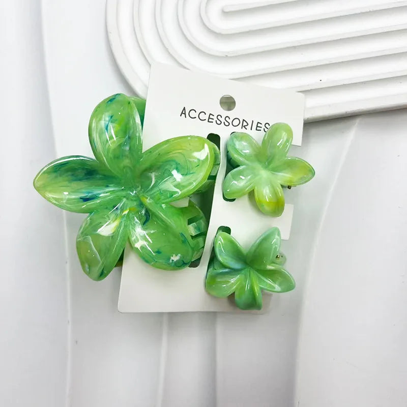 3Pcs/Set Sweet Flower Colroful Gradient Hair Claws Ponytail Cip Clamp Barrettes Hairpins For Women Girl Beach Hair Accessories