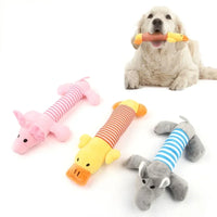 Striped Plush Dog Toys Squeaky Assorted Animals Duck Pig Hippo Shapes Durable Bite Resistant Safe Washable Fun Pet Supplies