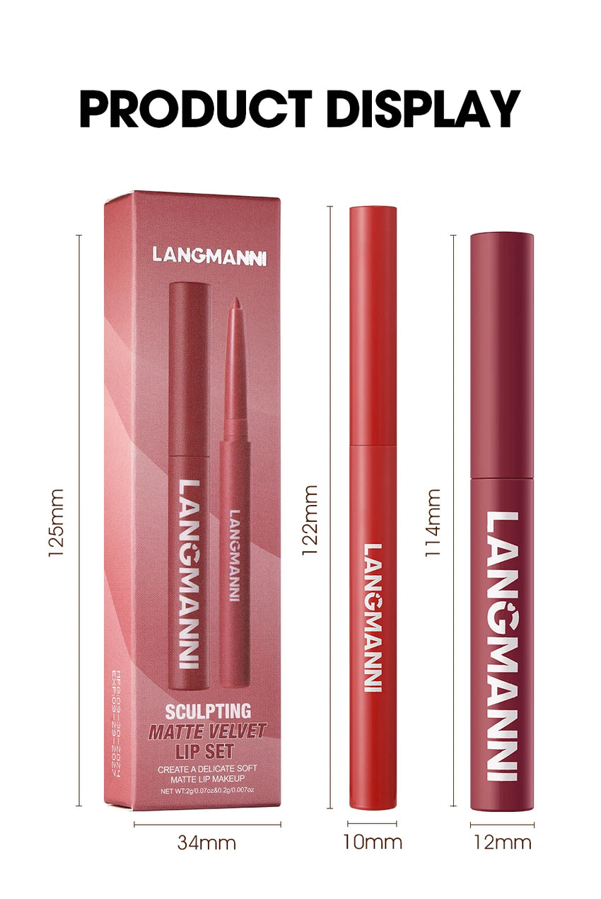 Integrated waterproof lipliner+lipstick lipstick lipstick set,no smudge,no fade,no cup,durable,easy to create a perfect makeup!