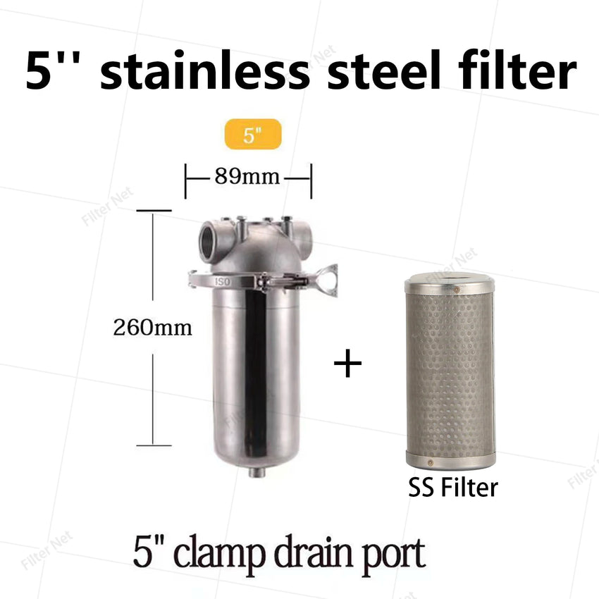 5inch Prefilter 304 Stainless steel hot water filter housing DN15 DN20 DN25 for high temperature high flow water filter housing