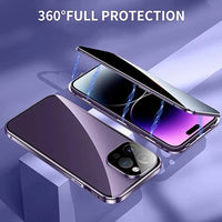 360 ° Full Protection Metal Magnetic Double-Sided Glass Snap Lock Privacy Case For iPhone 17 16 15 14 Plus 13 12 11 Pro Max 16E