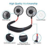 USB Rechargeable Mini Sports 3-Speed Adjustable Neck Dual Fan Home OfficeOutdoor Travel Portable Hanging Neck Fan