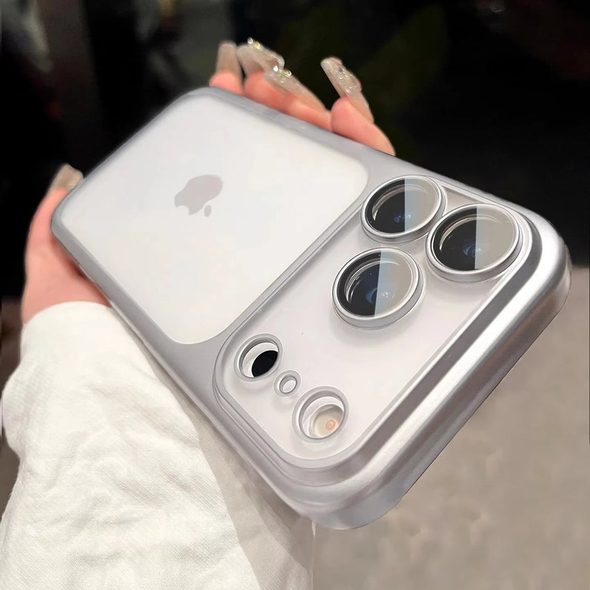 Luxury Transparent Matte Phone Case For iPhone 17Pro Air 17 16 15 14 13 12 11 Pro Max Lens Protection Metallic Color Frame Cover
