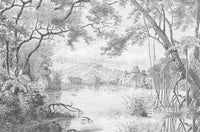 Custom Size wall papers 3D Nordic art black and white landscape waterfall porch mural Retro Hand Painted Forest Tree home decor