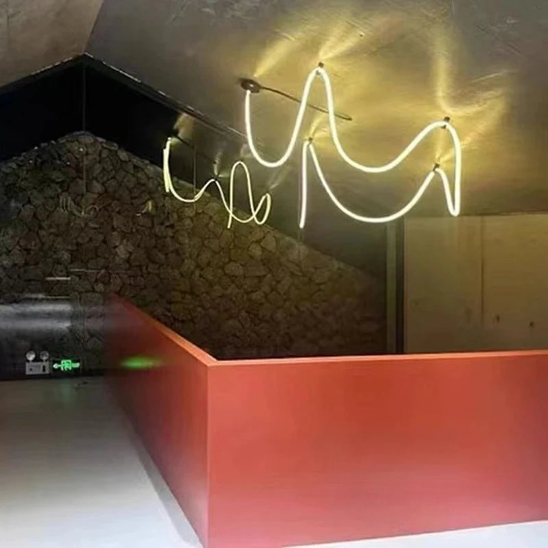 Modern LED Line Light Designer DIY Chandelier for Loft Villa Duplex Living Room Exhibition Hall Creative Art Home Lighting