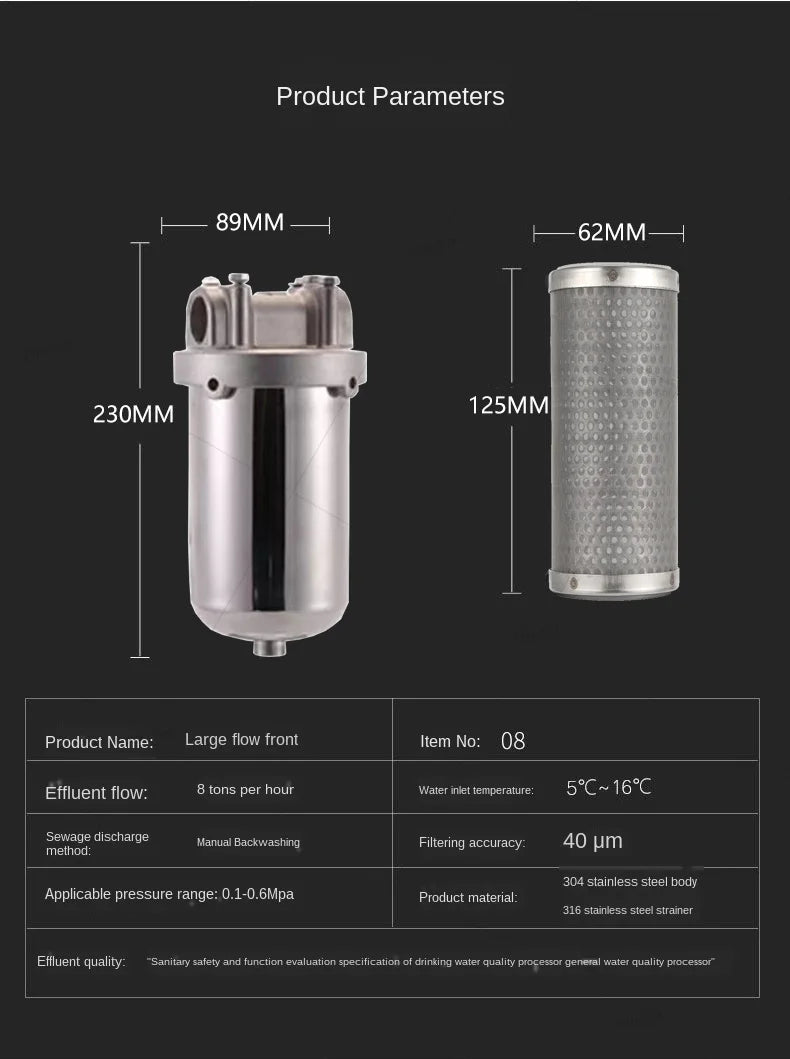 5inch Prefilter 304 Stainless steel hot water filter housing DN15 DN20 DN25 for high temperature high flow water filter housing